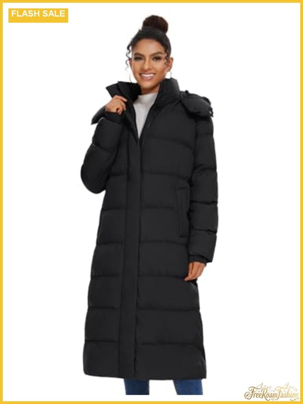 Women's Long Quilted Puffer Coat Maxi Winter Jacket Detachable Hood